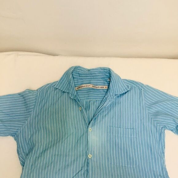 Permanent Vacation button Front Striped Blue Shirt - Picture 1 of 4